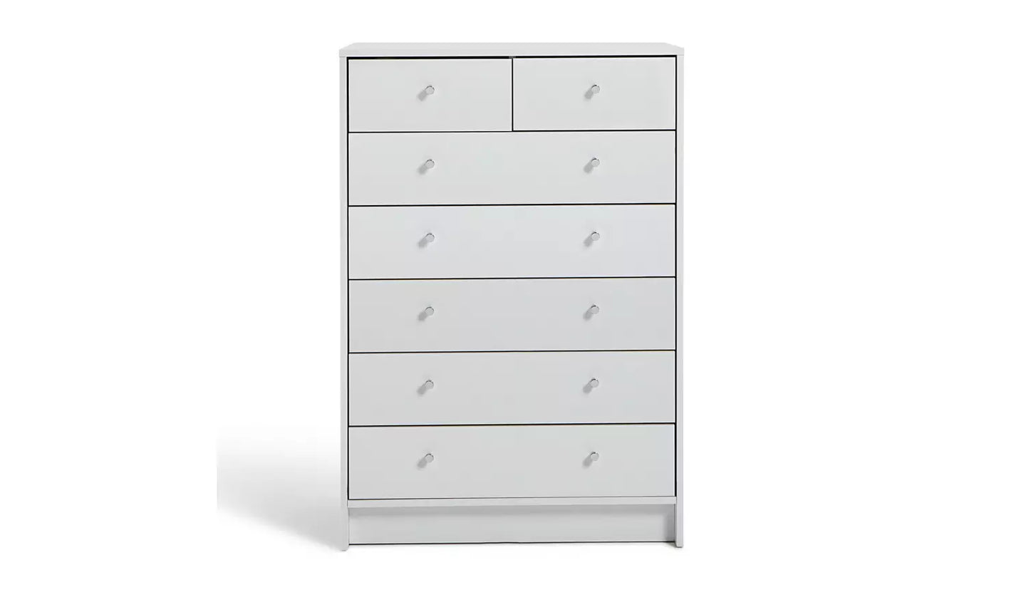 Assembled Malibu 7 Drawer Chest - White